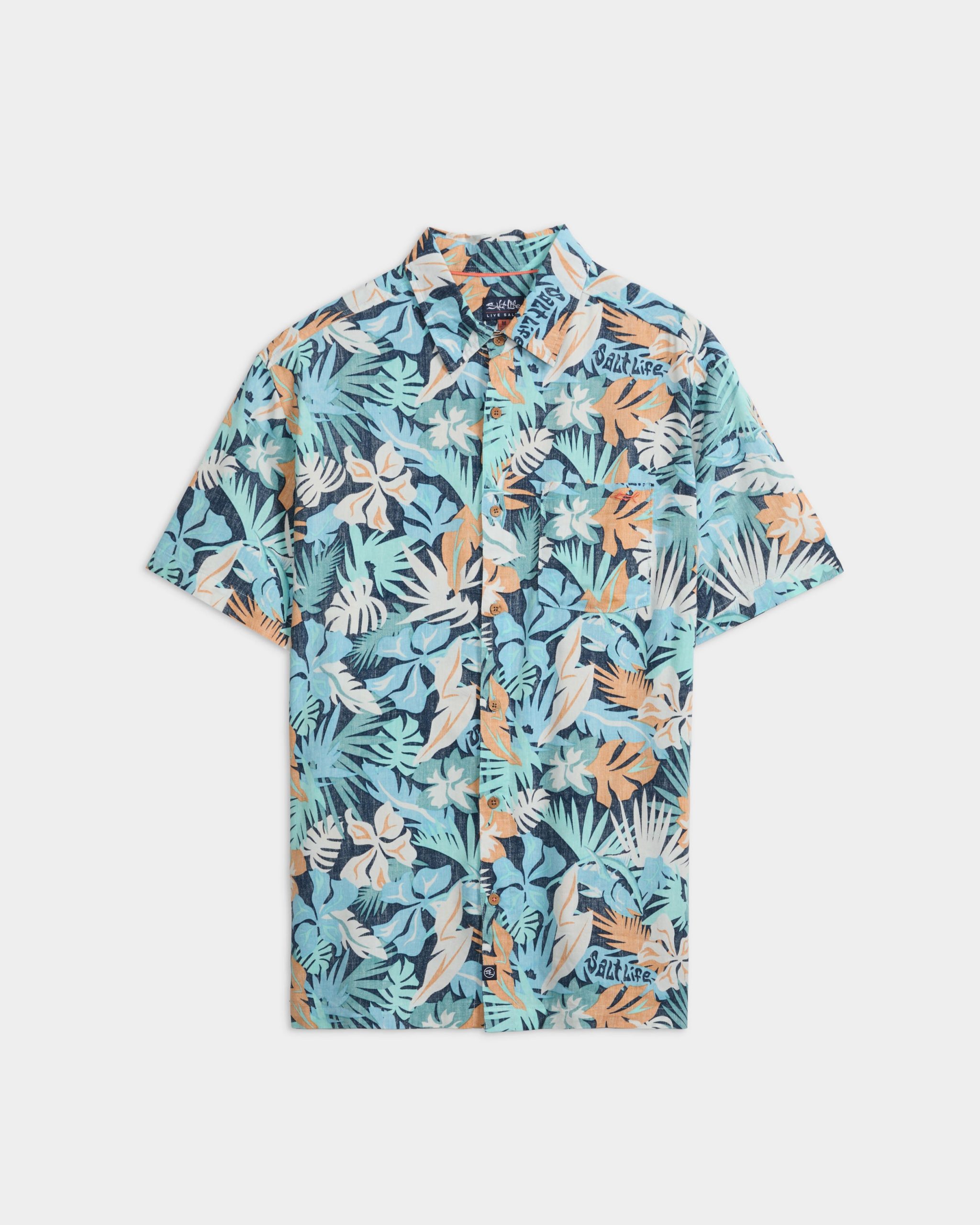 Men's Retro Tropical Tuna Woven Short Sleeve Shirt