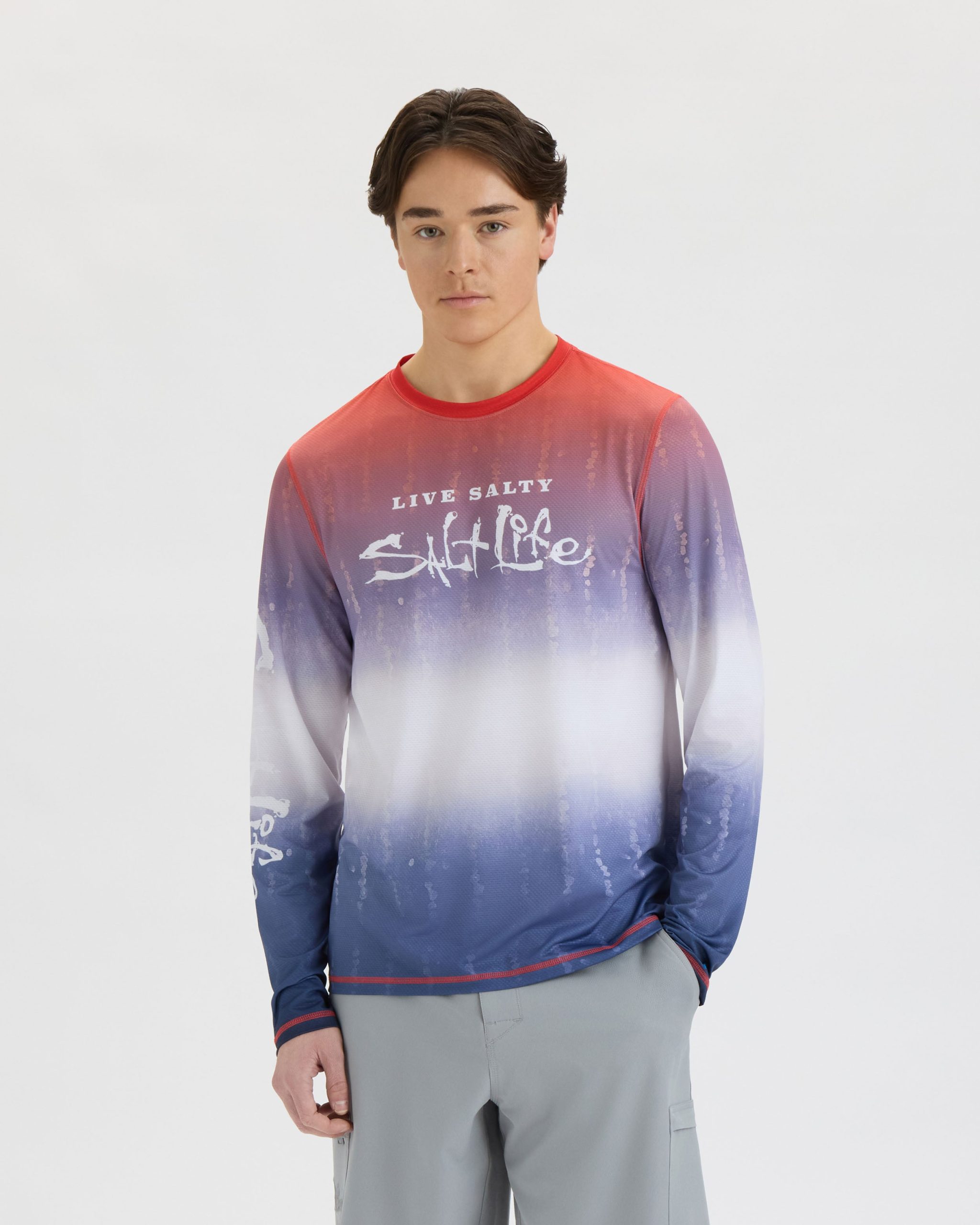 Men's Red White and Waves Fade Perforated SLX Performance Tee - Image 2