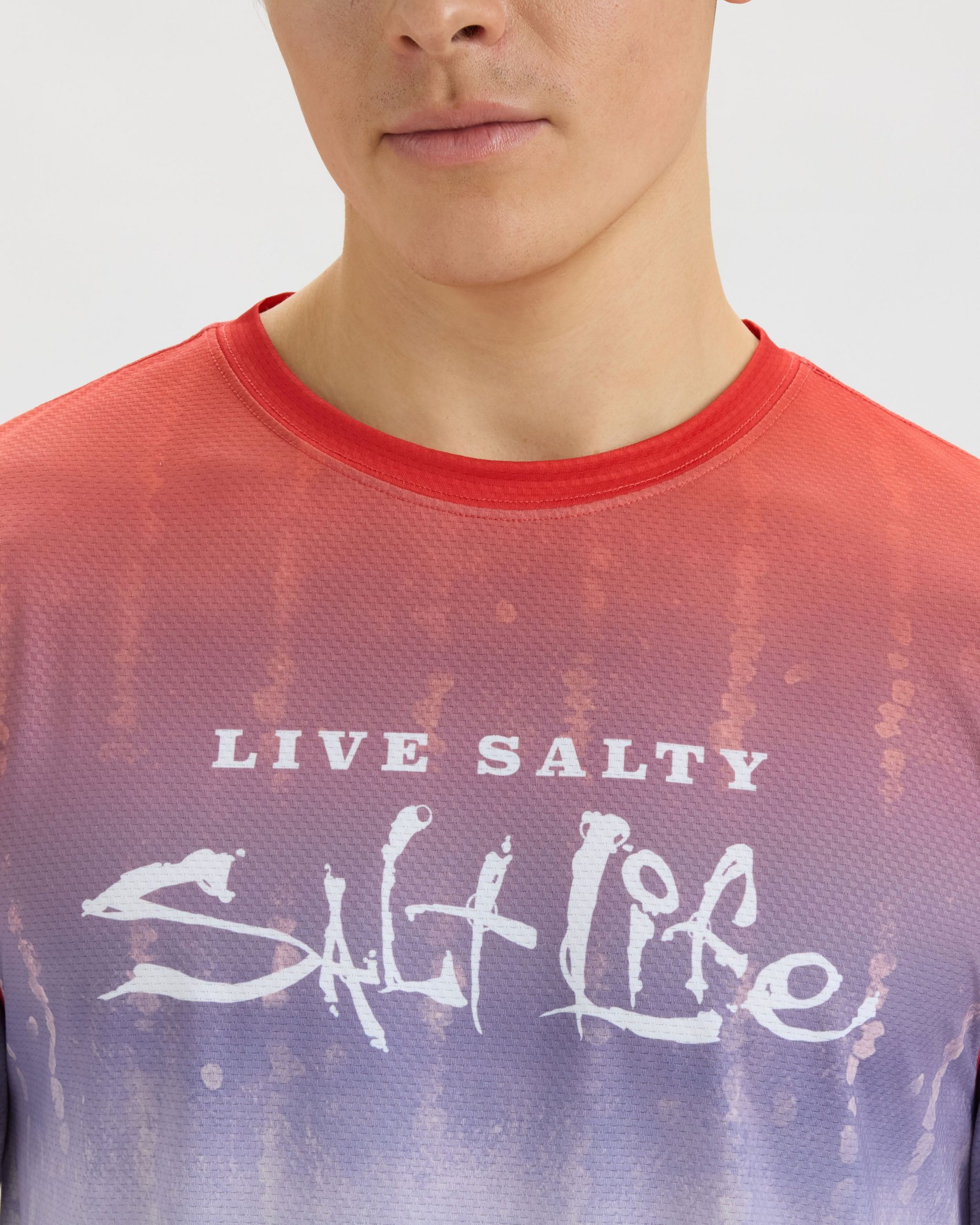 Men's Red White and Waves Fade Perforated SLX Performance Tee - Image 5
