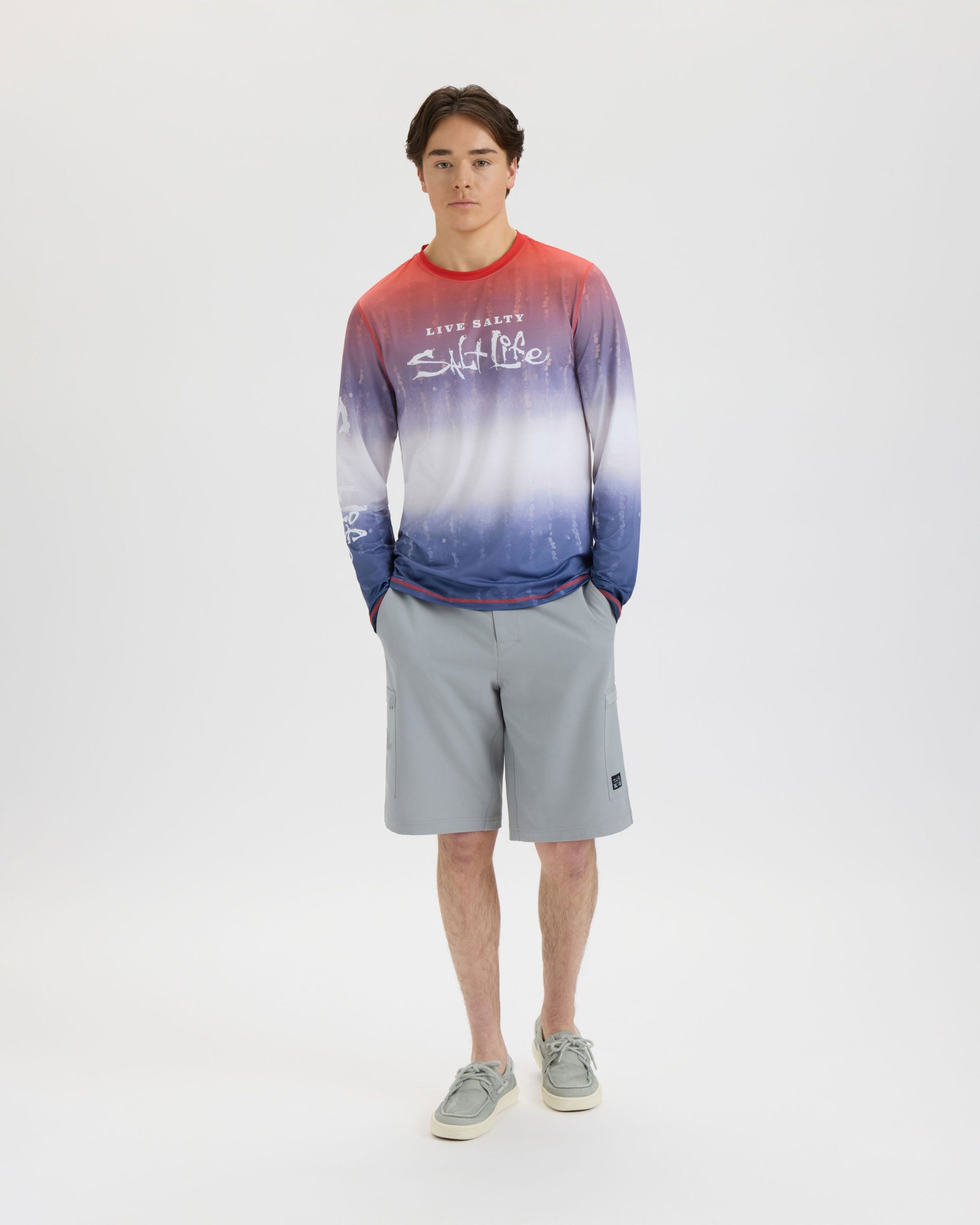 Men's Red White and Waves Fade Perforated SLX Performance Tee - Image 6
