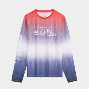 Men's Red White and Waves Fade Perforated SLX Performance Tee